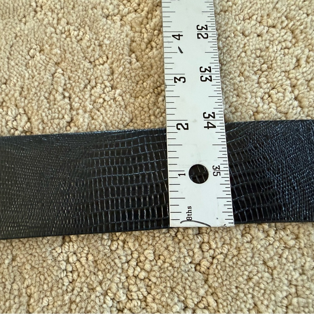 Vintage Lizard Leather Belt Black Gold Buckle Curved Waist Ralph Lauren Style - Picture 5 of 11